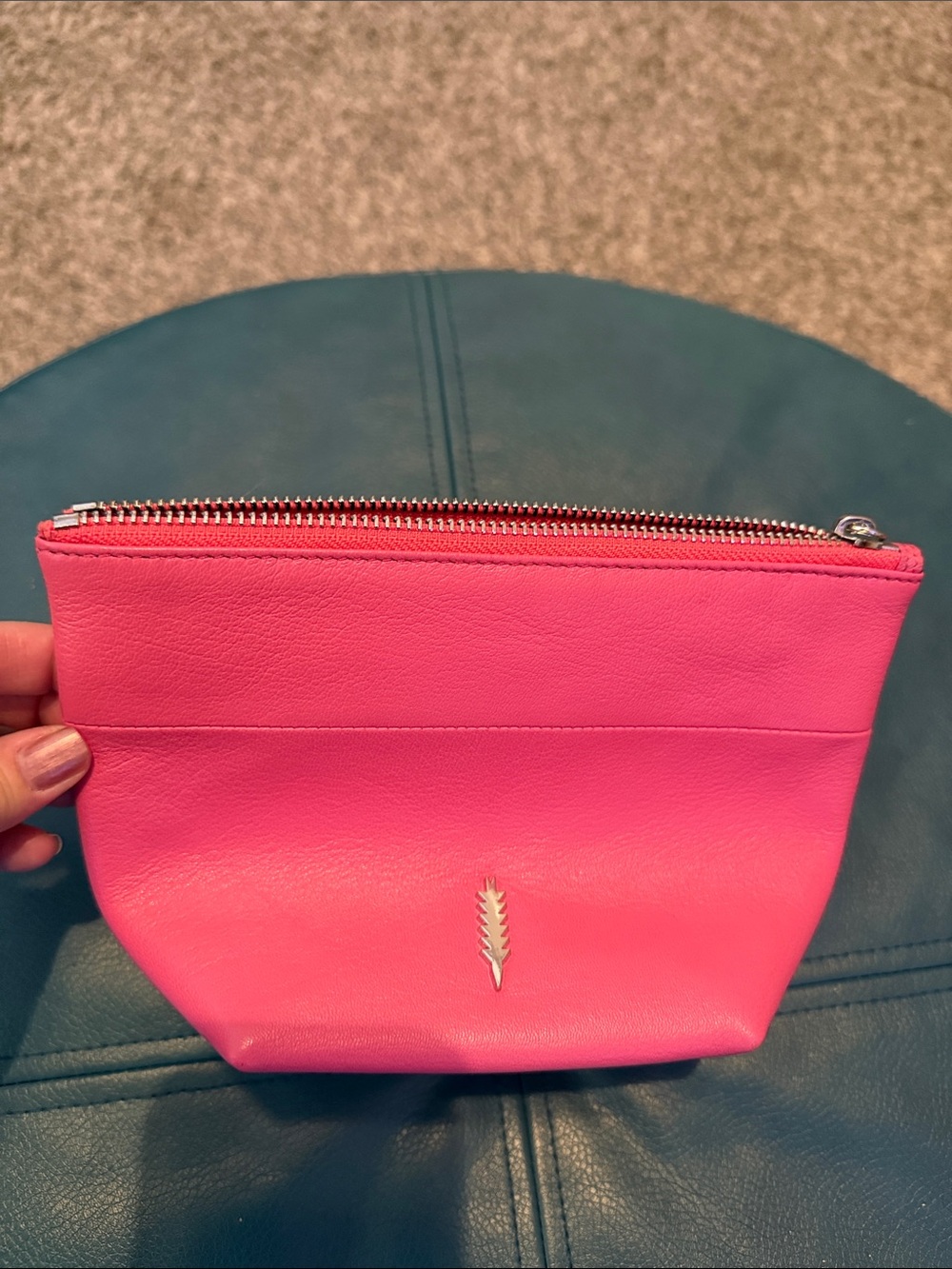 Thacker pink leather make up pouch